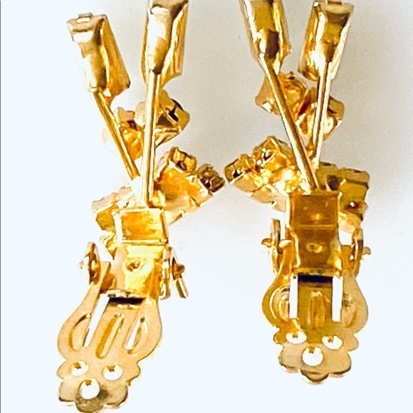 Vintage Crystal Clip On Earrings Gold Tone - Picture 4 of 8